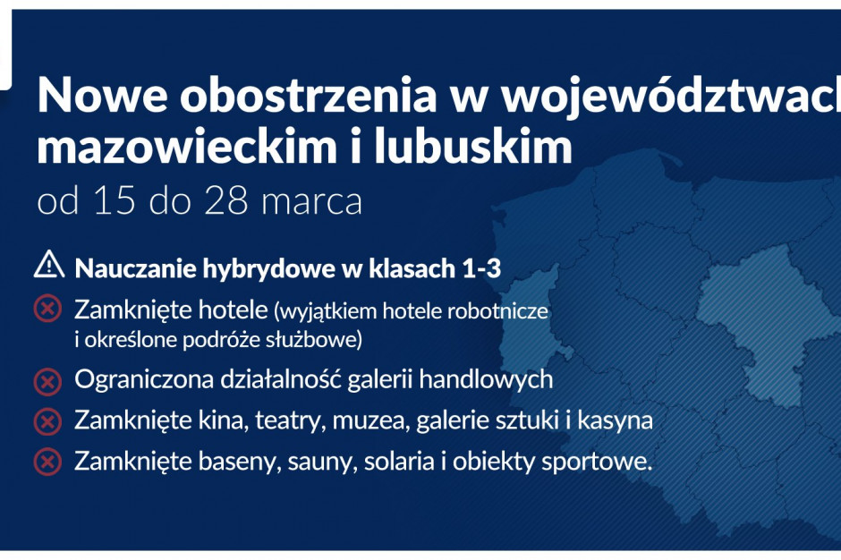 Od 15 marca hotele i galerie zamknięte na Mazowszu i w Lubuskiem